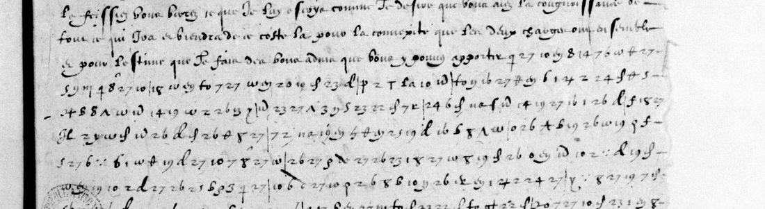 Lines of the cipher of f. 404, mixing two-digit figures with letter-shaped symbols