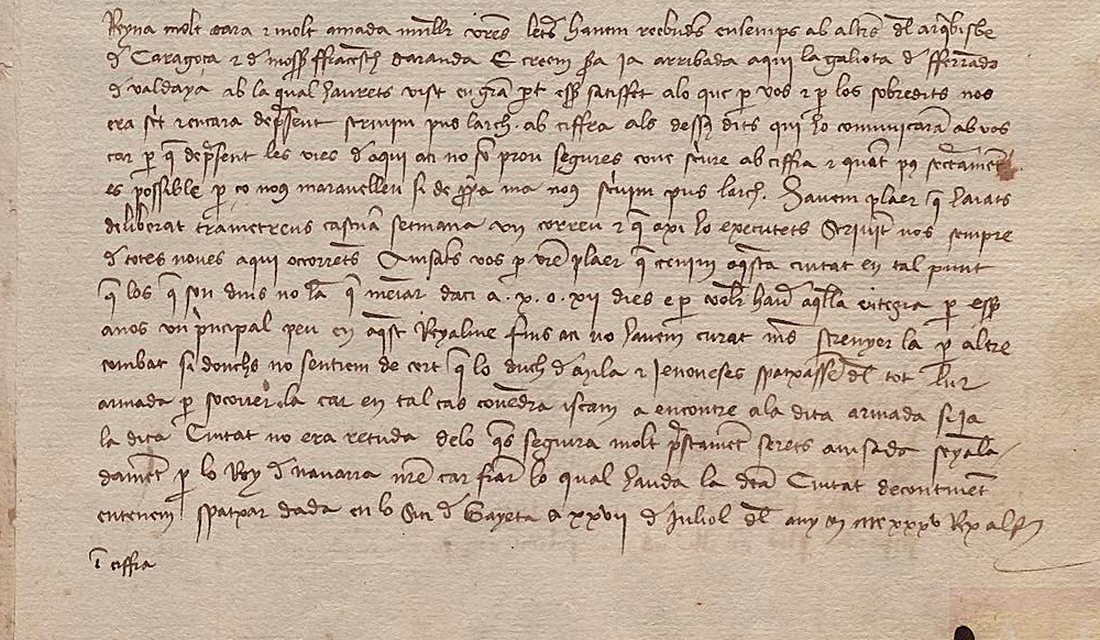 ACA reg. 2693, the king's letter to the queen of 27 July 1435, registered in clear, with the note In ciffra at the foot