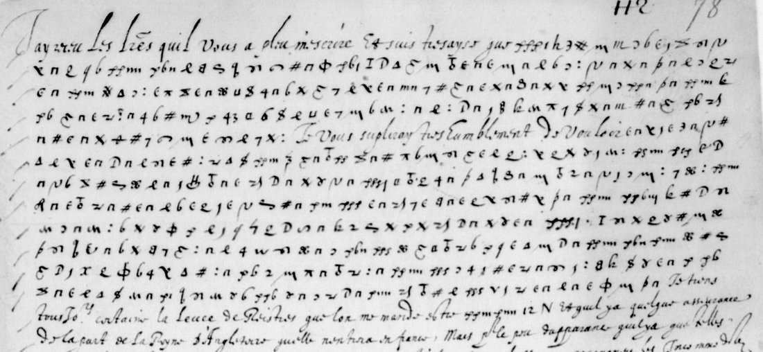 The upper half of f. 78: clear opening line, then rows of cipher signs, then clear text about the reiters