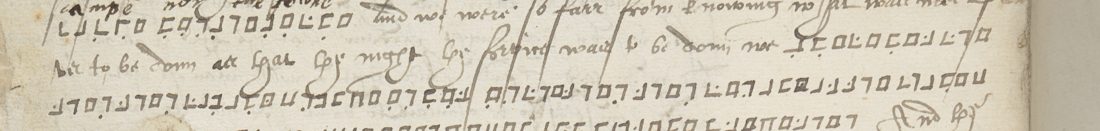 Harley MS 287 f. 39v, the glossed words campe nor the towne and the line of cipher beneath