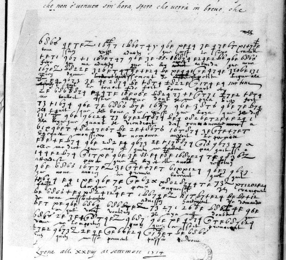 A folded cipher flap written in graphic substitution signs