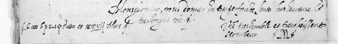The foot of f. 28v: the cipher place name, then ce xxvij Mars, the closing and the monogram
