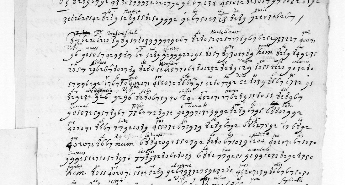 BnF fr. 3977 f. 126: Mendoza to the duke of Parma in cipher, with the French decipherer's plaintext written word by word above every group