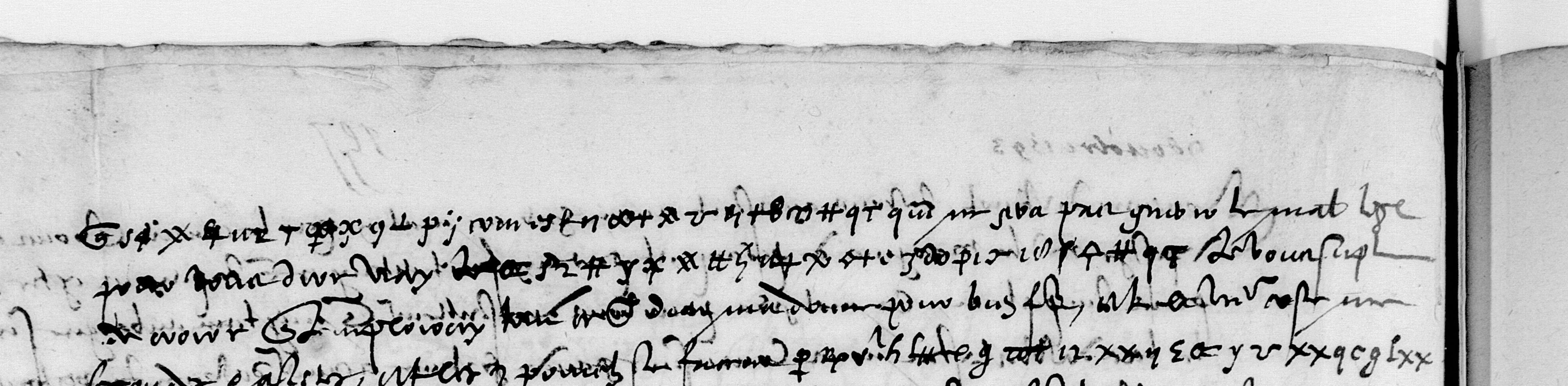 Four lines of symbol cipher at the head of f. 157v