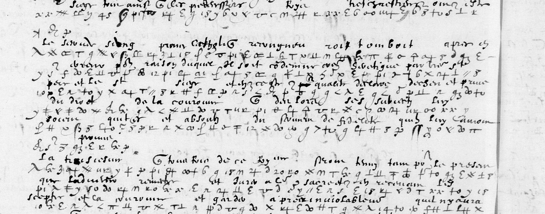Cipher symbols with interlinear French decipherment in the Instruction of 31 August 1593