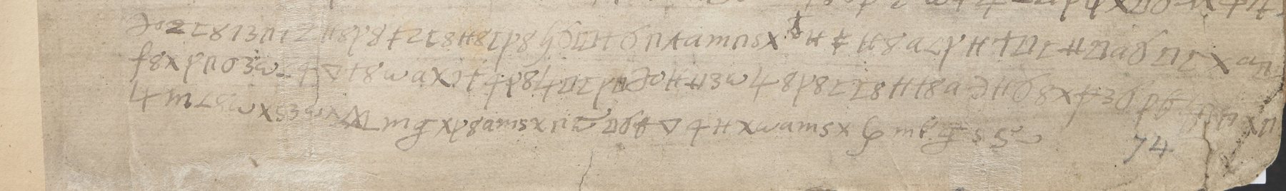 BL Cotton MS Caligula C II f. 74r, the last three lines with the close and the date