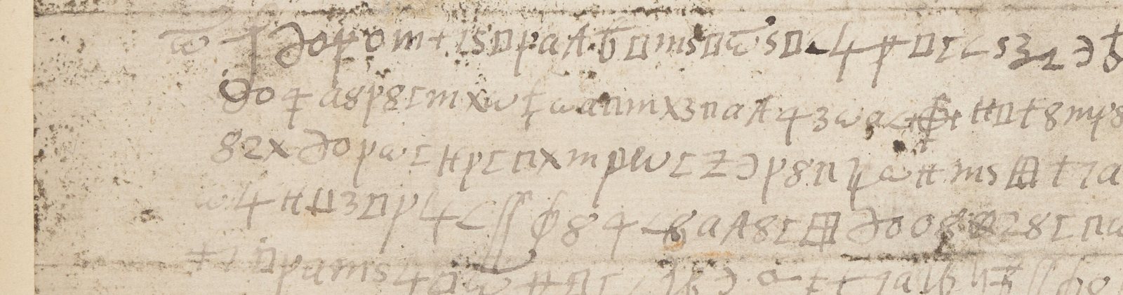 BL Cotton MS Caligula C II f. 74r, the left half of the first five cipher lines