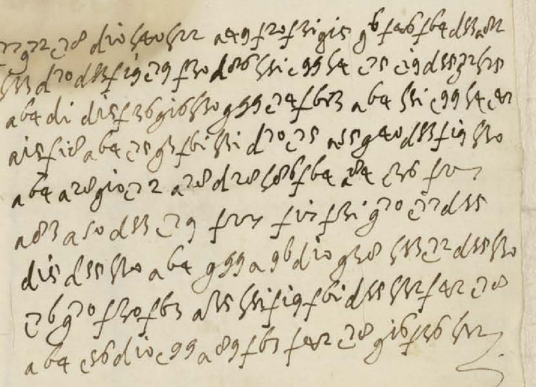 Nine lines of cipher in the upper half of a page, ending in a flourish, the lower half blank