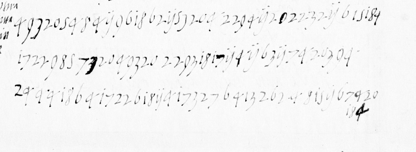 Manuscript lines with the cipher, from George Lasry&rsquo;s report