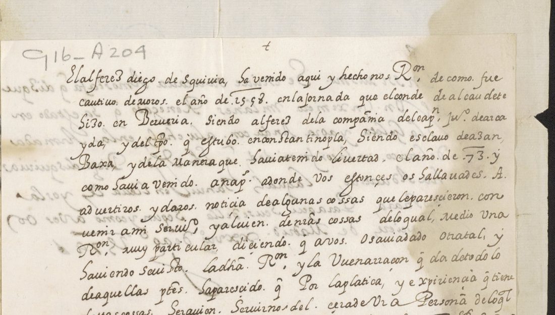 A sheet of plain Spanish beginning El alferez diego de squivia
