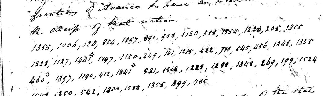 Four lines of numbers beginning 1355, 1006, 120 under the words the chief of that nation