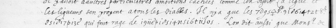 Two lines of f. 133v with the cipher runs for the curés of Saint-André and Saint-Benoît