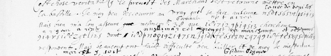 The first lines of f. 139 with the interlinear decipherment over the runs