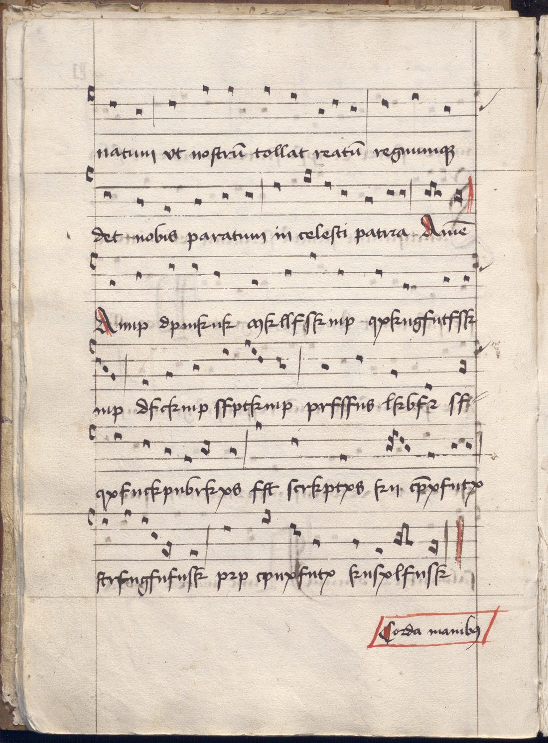 Chant staves with a ciphered colophon beneath