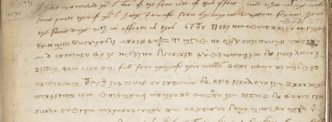 Top of f. 277r: clear lines then several lines of cipher signs