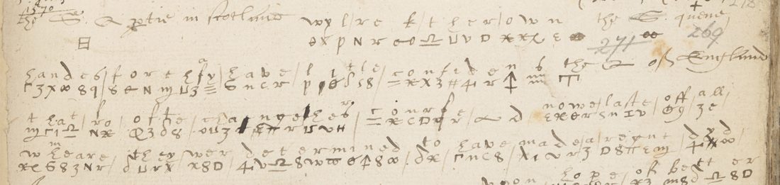 f. 278: cipher words copied in rows with the English written above each word