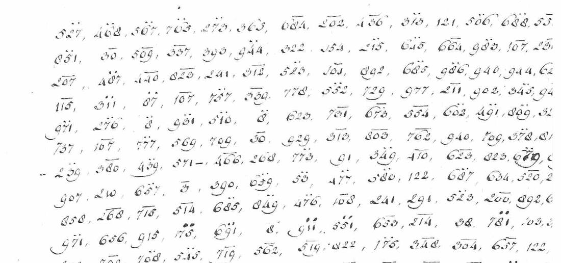 Opening rows of the cipher: 527, 468, 567, 765, 273, 365, 684 ...