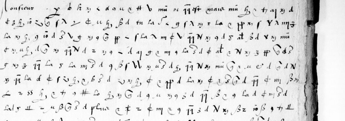 Colbert 392 p. 231, the salutation Monsieur and the first cipher lines of Bourdin's letter