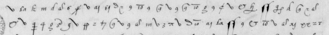 Lines four to six of the ciphered passage of f. 55