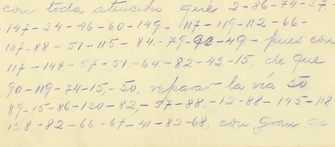 Pencil telegram on a printed Zacatecas telegraph form: the clear words 'con toda atencion que' followed by lines of hyphenated numbers, 2-86-74-37-147 and so on, with 'pues con' and 'de que' in clear between the runs