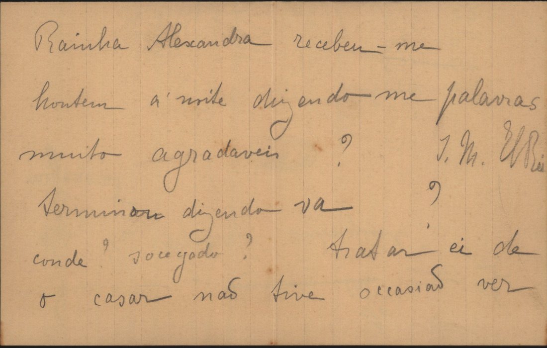 Pencil card: Rainha Alexandra recebeu-me hontem a noite dizendo-me palavras muito agradaveis, with question marks