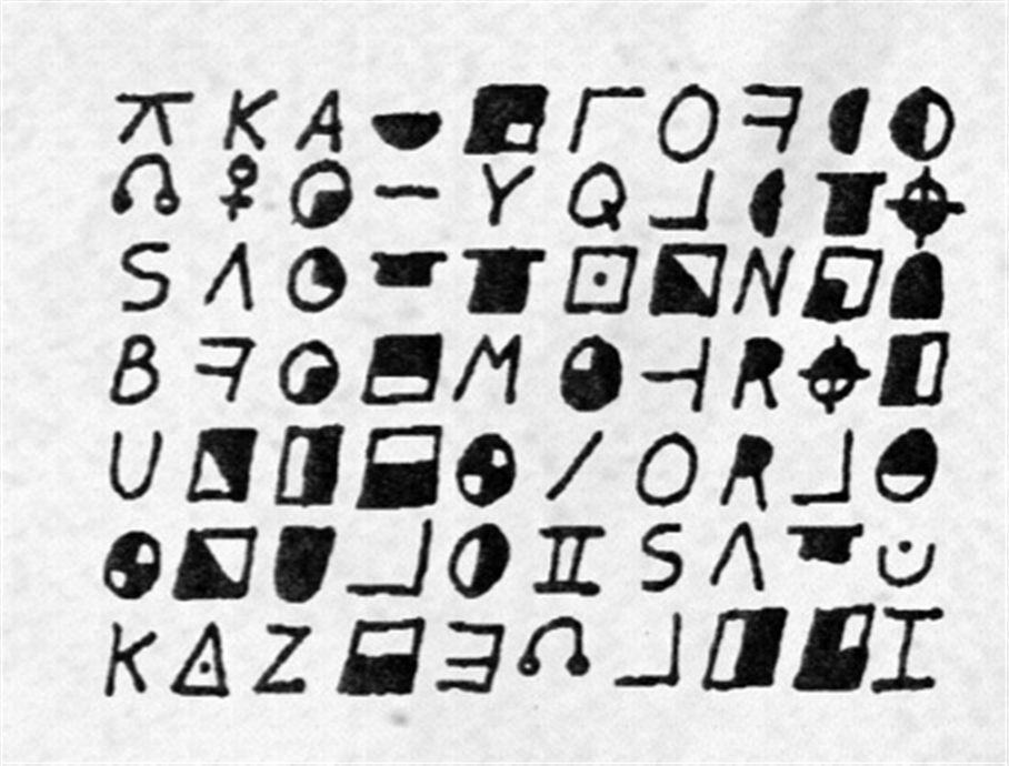 Scorpion cipher S1, 70 symbols in a 10 by 7 grid, 1991
