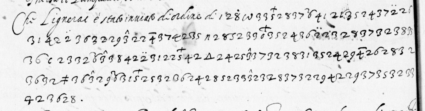 Manuscript lines with the cipher, from George Lasry&rsquo;s report