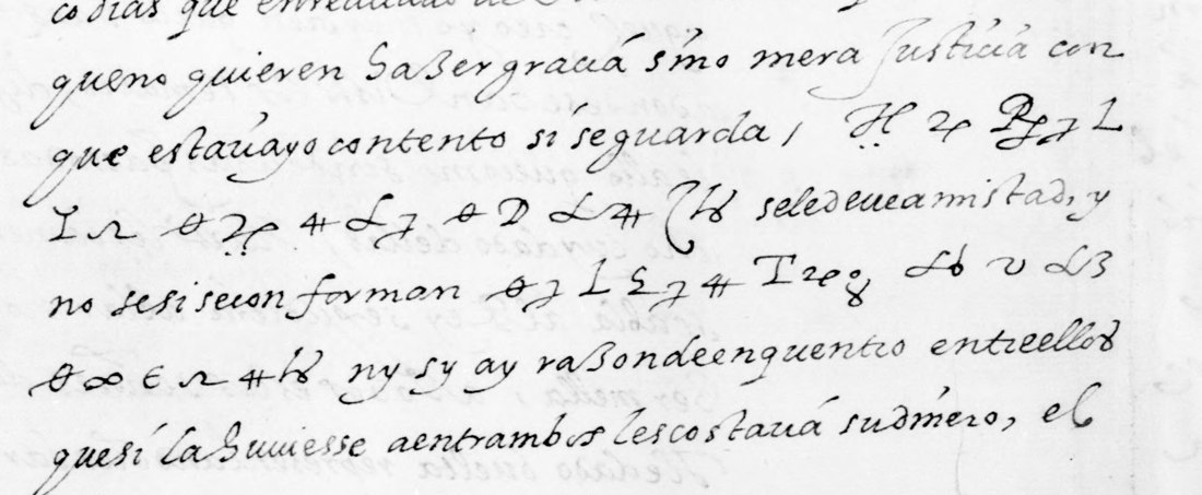 Cipher runs among the clear Spanish on folio 196 verso