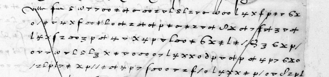 Five lines of Selve's cipher on f. 43v