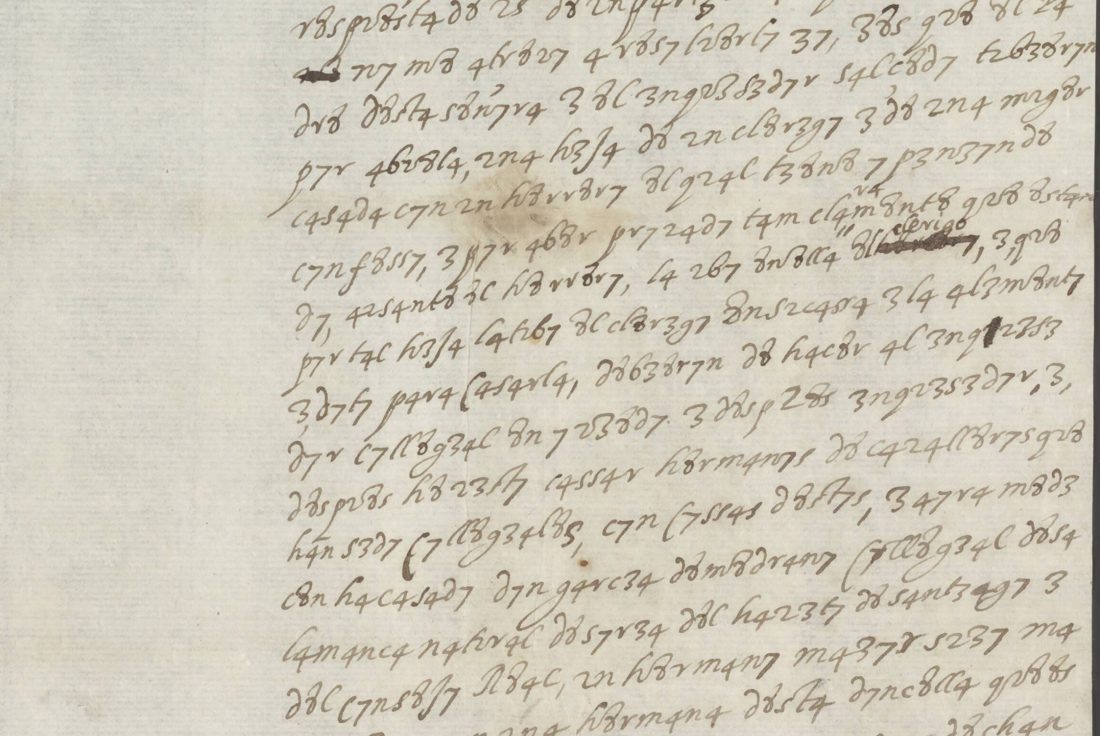 A long block of the vowel cipher on a later page