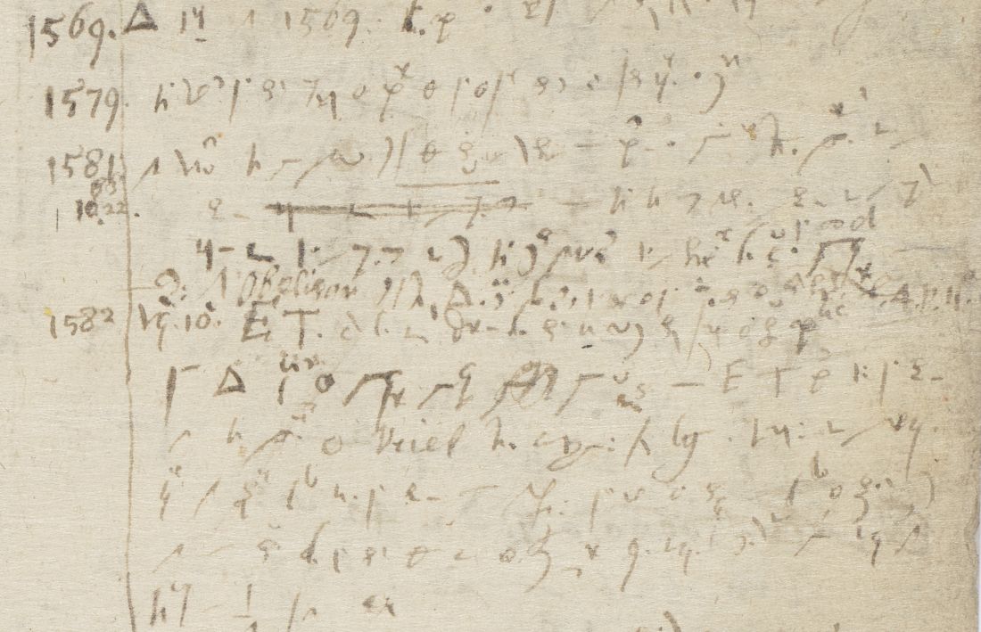 A leaf of shorthand strokes with names in longhand