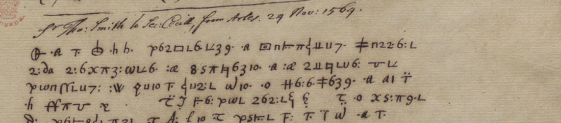 Forbes's copy of Smith's letter from Arles, 24 November 1564: the heading and the first lines of cipher