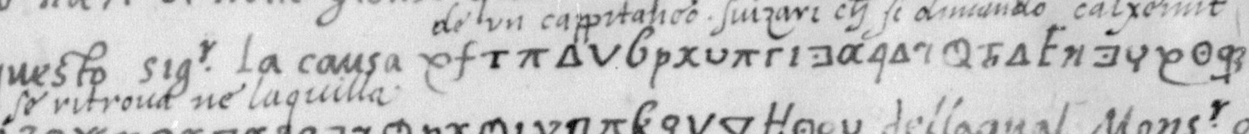 BnF fr. 3096 f. 113r, the control: a cipher run of no. 62 with the contemporary decipherment written above it
