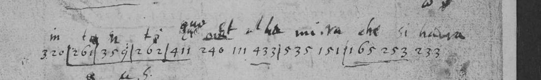 Line 38 of R664 folio 1, with the codebreaker's syllables written above the three-figure groups