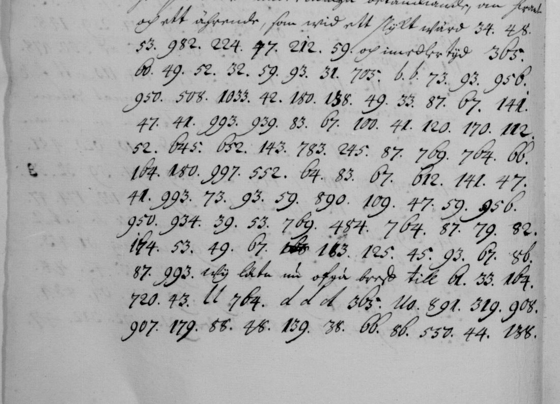 Fol. 83v: eleven lines almost wholly of number groups, with the sigla b.b., ll and ddd in clear and one struck group