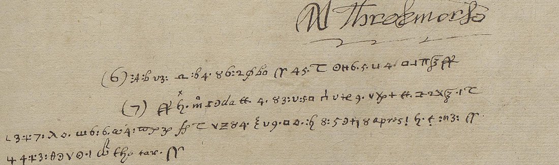 A signature above numbered lines of cipher signs, extracts (6) and (7)