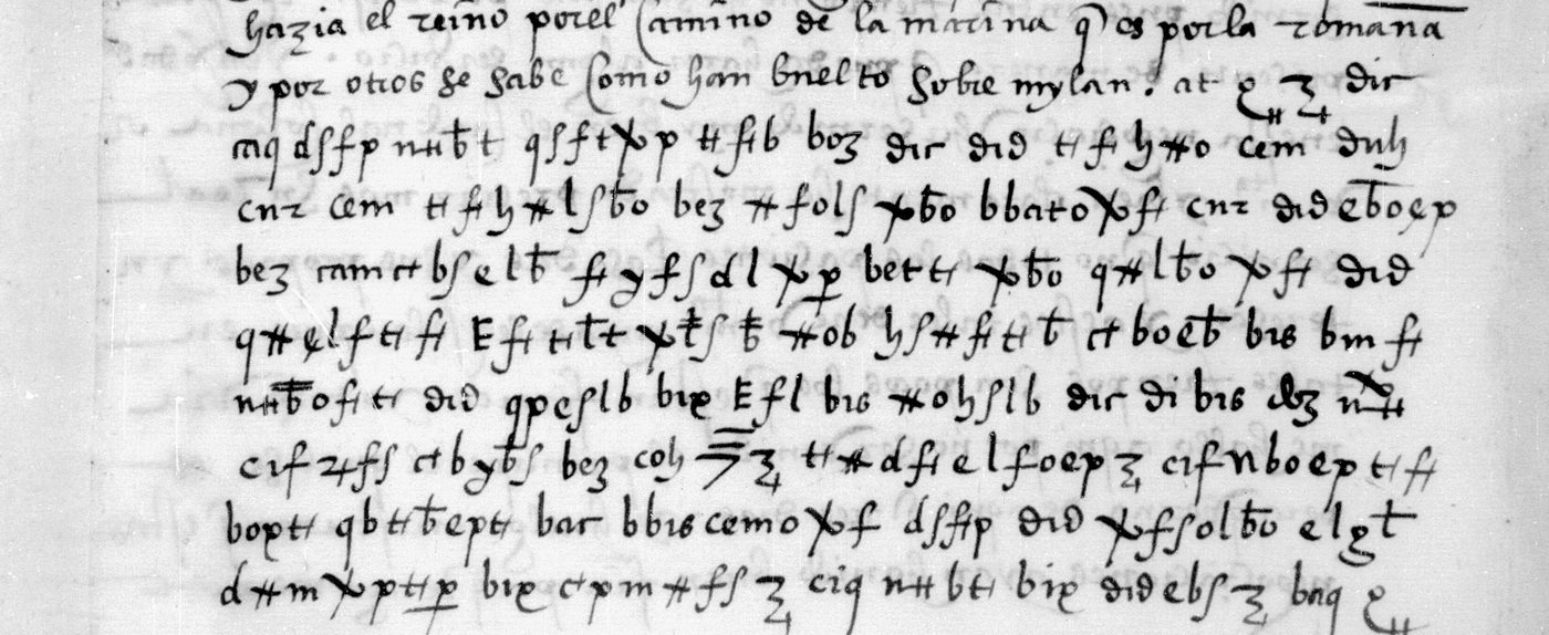 BnF fr. 3022 f. 16v: the clear news of Lautrec followed by the first cipher lines of no. 6