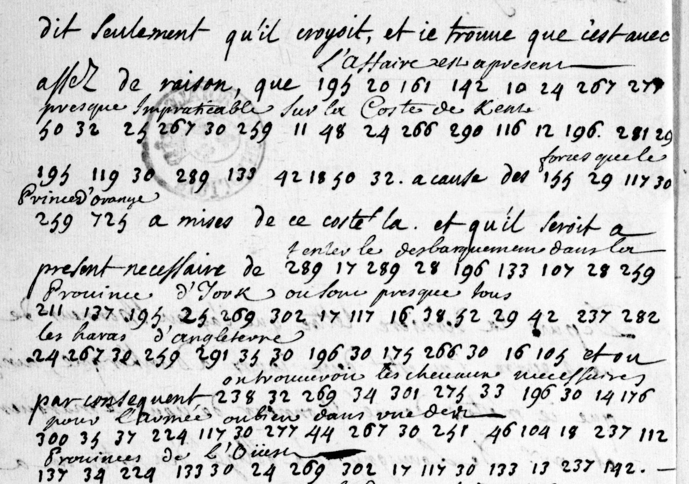 Manuscript lines with the cipher, from George Lasry&rsquo;s report