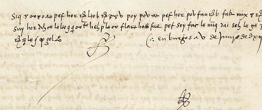 AHN Estado 8715 N.57, the last three cipher lines, the clear dateline en burgos a v de junio de dxij and the King's signature