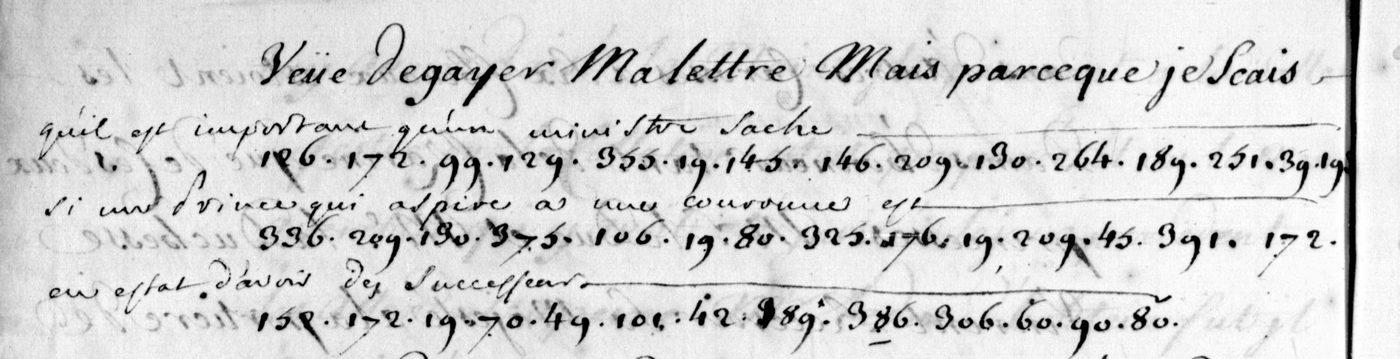 Manuscript lines with the cipher, from George Lasry&rsquo;s report
