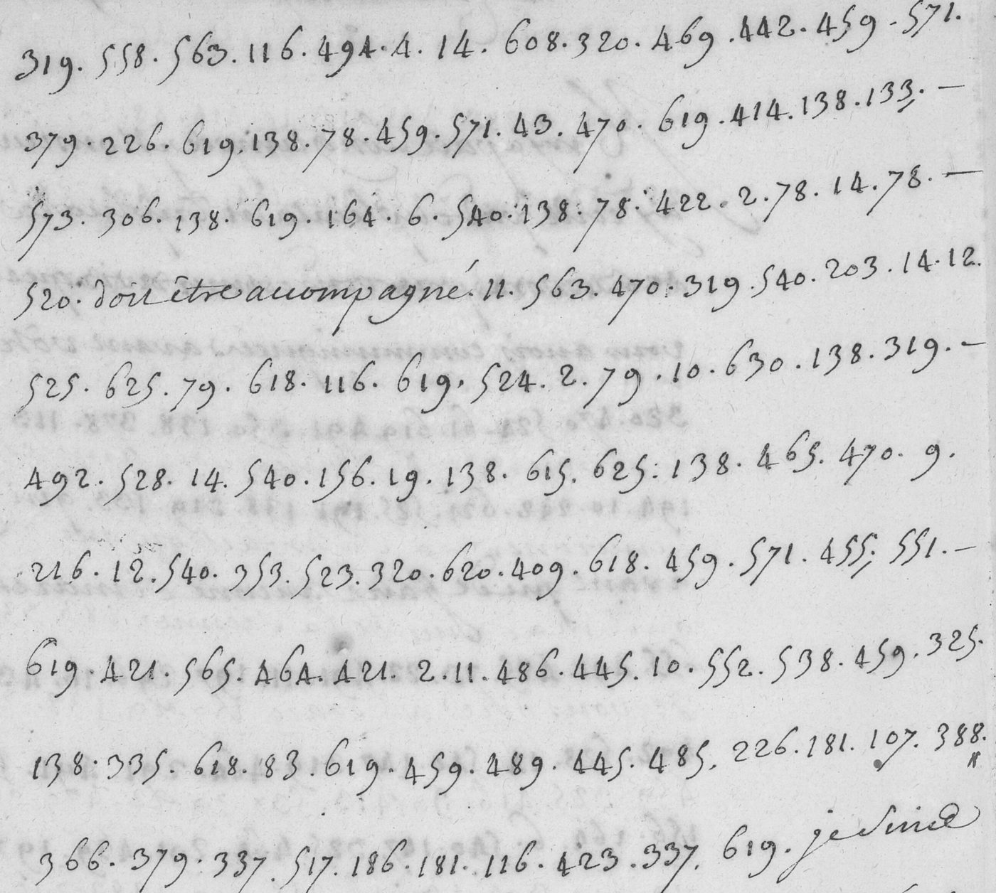 Manuscript lines with the cipher, from George Lasry&rsquo;s report