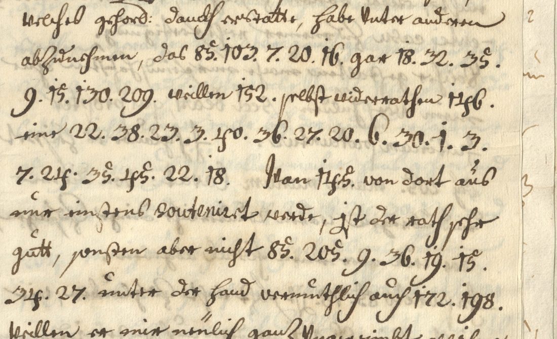 First page of the letter: clear German with lines of dotted numbers